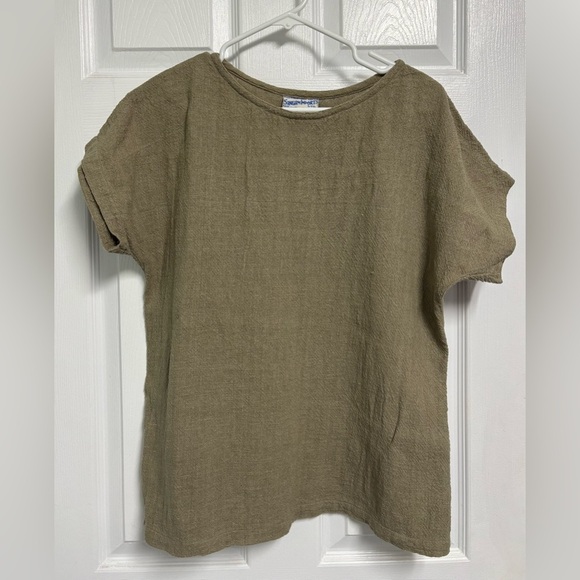 sangam imports Tops - Vintage Olive Green Minimalist Blouse Coastal Boho Relaxed Fit Size Women’s M